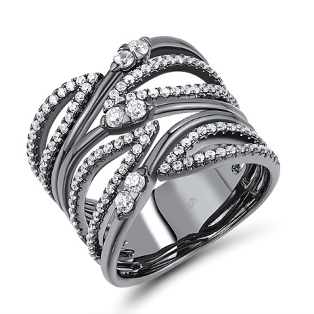 Sterling Silver w/ Black Plating Ring White Cubic Zirconia (R308151WCZSB925)