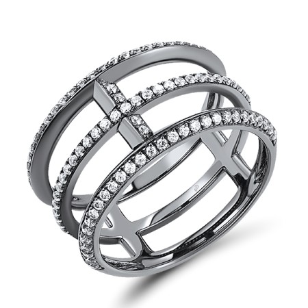 Sterling Silver w/ Black Plating Ring White Cubic Zirconia (R308152WCZSB925)