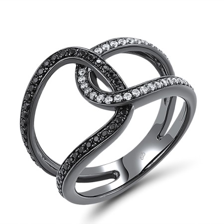 Sterling Silver w/ Black Plating Ring Black spinel,White Cubic Zirconia (R308153BSNZSB925)