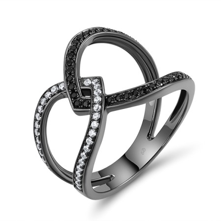 Sterling Silver w/ Black Plating Ring Black spinel,White Cubic Zirconia (R308154BSNZSB925)