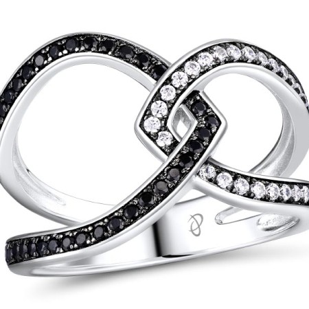Sterling Silver w/ Black White Plating Ring Black spinel,White Cubic Zirconia (R308154BSNZSK925) - US 6