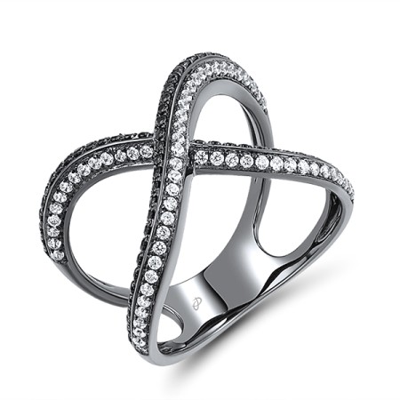 Sterling Silver w/ Black Plating Ring White Cubic Zirconia,Black spinel (R308156BSNZSB925)