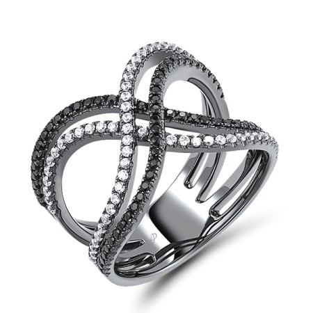 Sterling Silver w/ Black Plating Ring Black spinel,White Cubic Zirconia (R308157BSNZSB925)