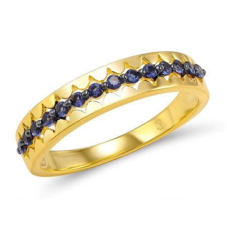 Sterling Silver w/ Yellow Black Plating Ring Blue Nano Cubic Zirconia (R308190BNZSC925)