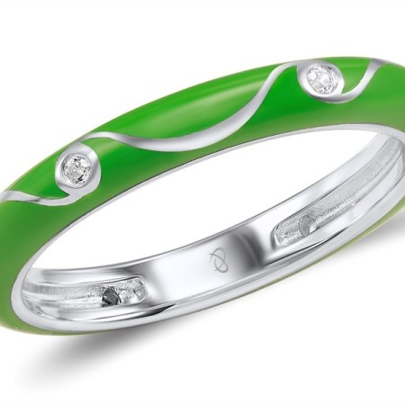 Sterling Silver Ring Enamel,White Cubic Zirconia (R308254ENASL925)