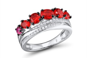 Sterling Silver w/ Black White Plating Ring Created Ruby,Red Glass,White Cubic Zirconia (R308290SCRRZSK925) - US 6