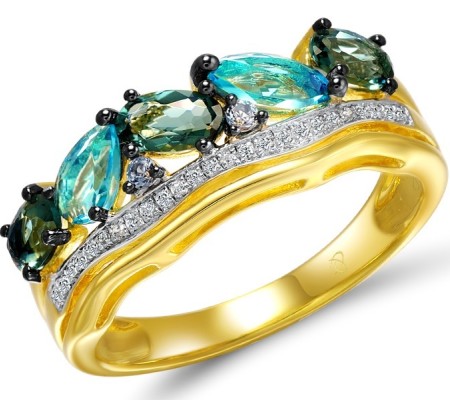 Sterling Silver w/ Yellow Black White Plating Ring Blue Glass,Blue Spinel,White Cubic Zirconia (R308291BGNZSZ925)