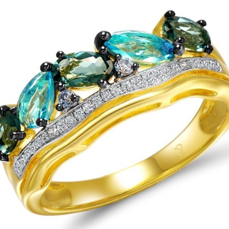 Sterling Silver w/ Yellow Black White Plating Ring Blue Glass,Blue Spinel,White Cubic Zirconia (R308291BGNZSZ925)