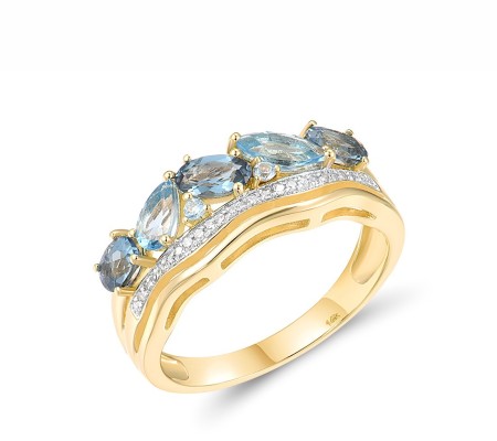 14KYW Ring Blue Topaz (Swiss Blue),Diamond,London Blue Topaz (R308291BLL14KYW) - US 7