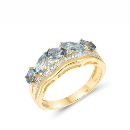 14KYW Ring Blue Topaz (Swiss Blue),Diamond,London Blue Topaz (R308291BLL14KYW) - US 7