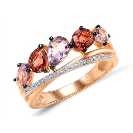 Sterling Silver w/ Rose Black White Plating Ring Purple Glass,White Cubic Zirconia (R308292PGZSV925)