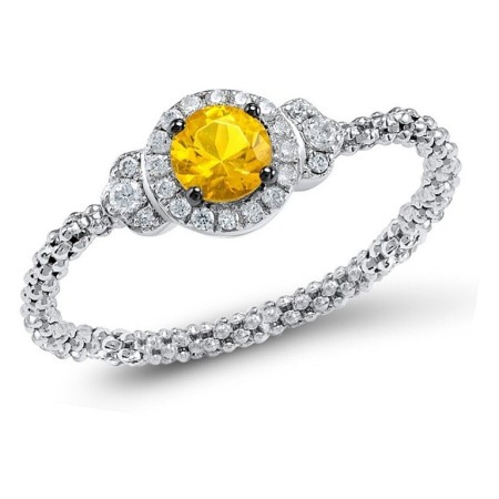 Sterling Silver w/ Black White Plating Ring White Cubic Zirconia,Yellow Glass (R308293YGZSK925)