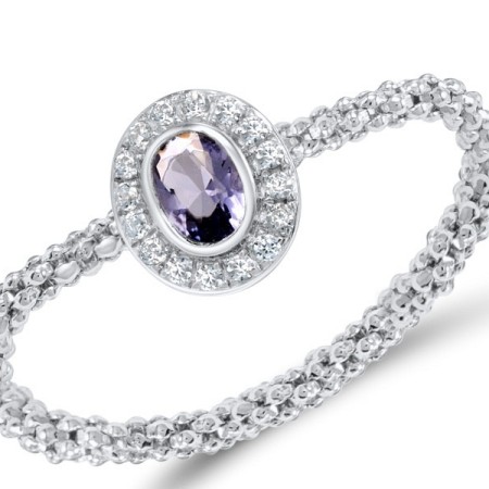 Sterling Silver Ring Purple Glass,White Cubic Zirconia (R308296PGZSL925)