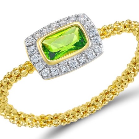 Sterling Silver w/ IONIC YELLOW PLATING Ring Green Glass,White Cubic Zirconia (R308298GRGZSP925)