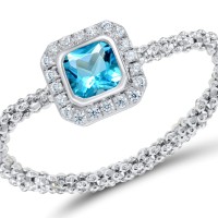 Sterling Silver Ring Blue Glass,White Cubic Zirconia (R308299BLGZSL925)