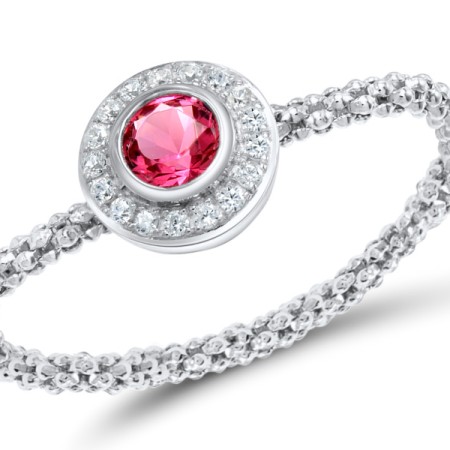 Sterling Silver Ring Pink Glass,White Cubic Zirconia (R308301PIGZSL925) - US 6.75