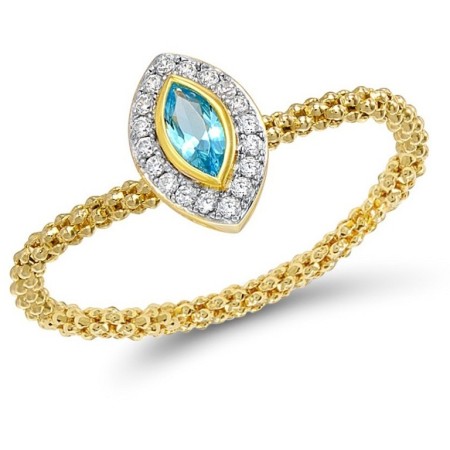Sterling Silver w/ IONIC YELLOW PLATING Ring Blue Glass,White Cubic Zirconia (R308303BLGZSP925)