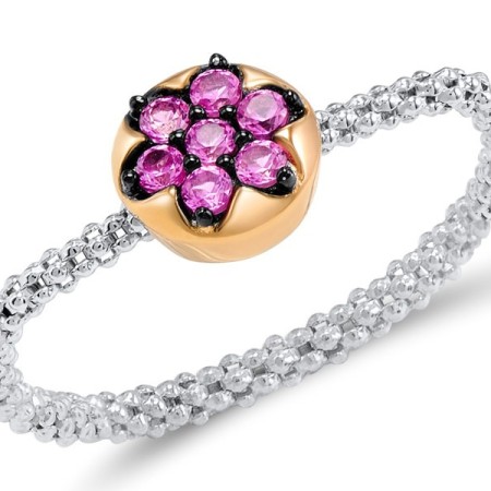 Sterling Silver w/ Rose Black White Plating Ring Created Pink Sapphire (R308309CPSSV925)