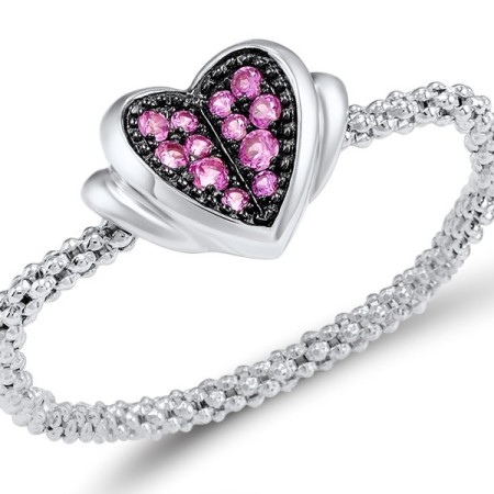 Sterling Silver w/ Black White Plating Ring Created Pink Sapphire (R308312CPSSK925)