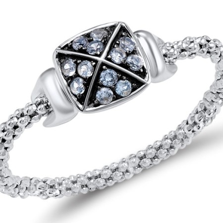 Sterling Silver w/ Black White Plating Ring Blue Spinel (R308314BLNSK925)