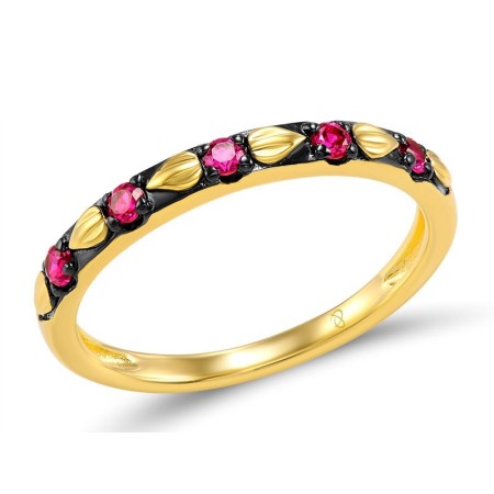 Sterling Silver w/ Yellow Black Plating Ring Created Ruby (R308345CRUSC925)