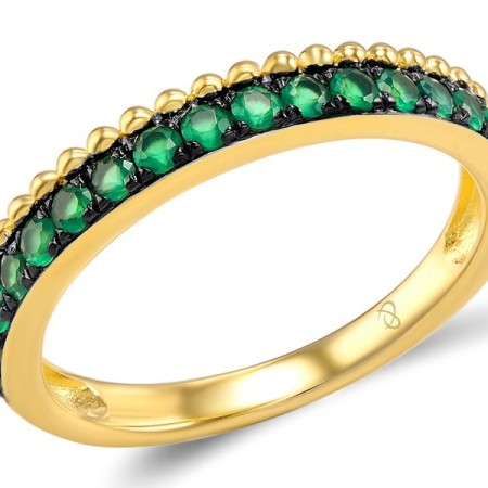 Sterling Silver w/ Yellow Black Plating Ring Dyed Green Agate (R308351GAGSC925)