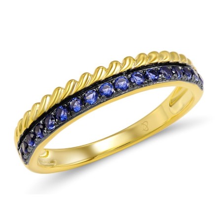 Sterling Silver w/ Yellow Black Plating Ring Blue Nano Cubic Zirconia (R308361BNZSC925)