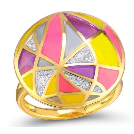 Sterling Silver w/ IONIC YELLOW PLATING Ring Enamel,White Cubic Zirconia (R308391ENASP925)