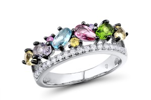 Sterling Silver w/ Black White Plating Ring Amethyst Cubic Zirconia,Blue Glass,Created Pink Sapphire,Green Glass,Pink Glass,Purple Glass,White Cubic Zirconia,Yellow Glass,Yellow Nano Cubic Zirconia (Ci (R308432MUL1SK925) - US 6