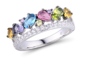 Sterling Silver w/ Black White Plating Ring Amethyst Cubic Zirconia,Blue Glass,Created Pink Sapphire,Green Glass,Pink Glass,Purple Glass,White Cubic Zirconia,Yellow Cubic Zirconia,Yellow Glass (R308432MULSK925)