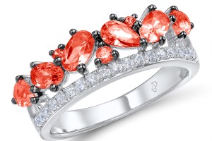 Sterling Silver w/ Black White Plating Ring Red Glass,White Cubic Zirconia (R308432REGZSK925) - US 6