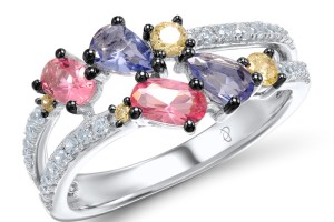 Sterling Silver Ring Pink Glass,Purple Glass,White Cubic Zirconia,Yellow Cubic Zirconia (R308434MULSL925)