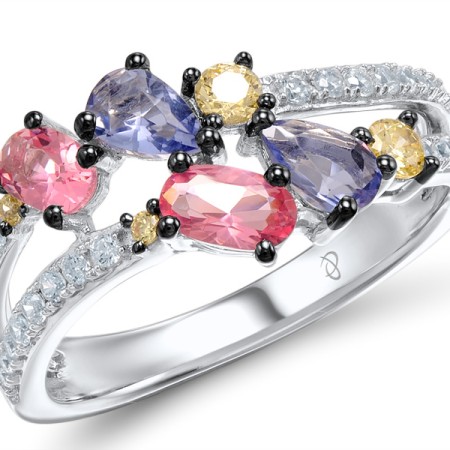 Sterling Silver Ring Pink Glass,Purple Glass,White Cubic Zirconia,Yellow Cubic Zirconia (R308434MULSL925)