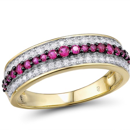 Sterling Silver w/ Yellow Black White Plating Ring White Cubic Zirconia,Created Ruby (R308436CRZSZ925) - US 6