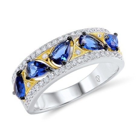 Sterling Silver w/ Yellow Black White Plating Ring Blue Glass,White Cubic Zirconia (R308456BLGZSZ925) - US 8