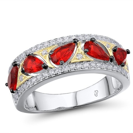 Sterling Silver w/ Yellow Black White Plating Ring Red Glass,White Cubic Zirconia (R308456REGZSZ925) - US 6