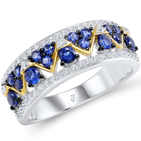 Sterling Silver w/ Yellow Black White Plating Ring White Cubic Zirconia,Blue Nano Cubic Zirconia (R308458BZZSZ925) - US 6