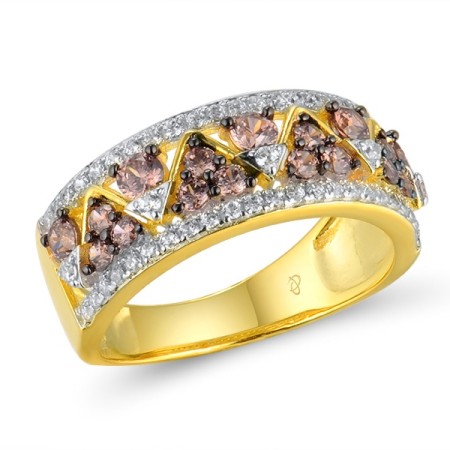 Sterling Silver w/ Yellow Black White Plating Ring Chocolate CZ,White Cubic Zirconia (R308458CHWZSZ925) - US 6