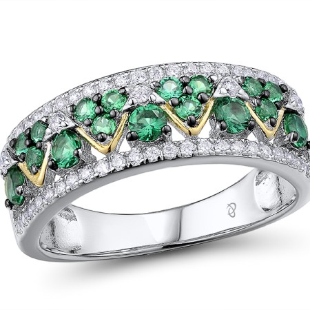 Sterling Silver w/ Yellow Black White Plating Ring Green Spinel,White Cubic Zirconia (R308458GSZSZ925) - US 6