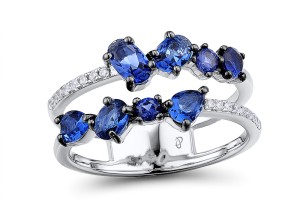 Sterling Silver w/ Black White Plating Ring Blue Glass,Blue Nano Cubic Zirconia,White Cubic Zirconia (R308524BLNZSK925)