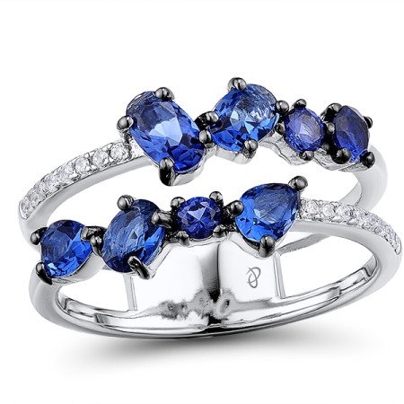Sterling Silver w/ Black White Plating Ring Blue Glass,Blue Nano Cubic Zirconia,White Cubic Zirconia (R308524BLNZSK925)
