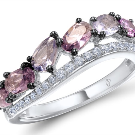 Sterling Silver Ring Amethyst Cubic Zirconia,Purple Glass,White Cubic Zirconia (R308529APGZSL925)