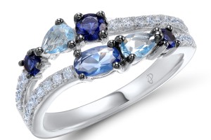 Sterling Silver w/ Black White Plating Ring Blue Glass,Blue Nano Cubic Zirconia,White Cubic Zirconia (R308530BLNZSK925)
