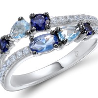 Sterling Silver Ring Blue Glass,Blue Nano Cubic Zirconia,White Cubic Zirconia (R308530BLNZSL925)