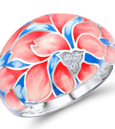 Brass w/ White Gold Plating Ring Enamel,White Cubic Zirconia (R308557ENABRW) - US 6