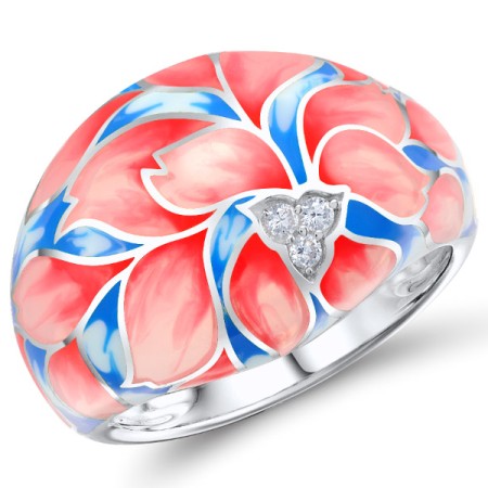 Brass w/ White Gold Plating Ring Enamel,White Cubic Zirconia (R308557ENABRW) - US 6