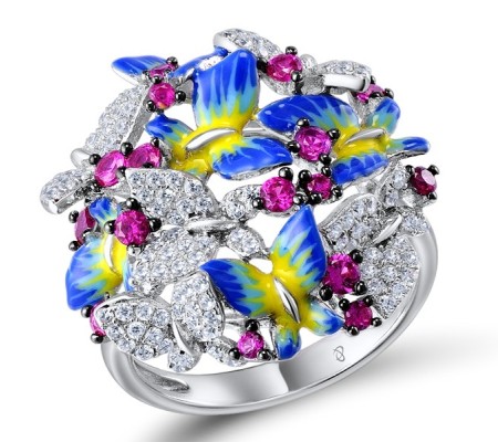 Sterling Silver Ring Created Ruby,Enamel,White Cubic Zirconia (R308559ENASL925)