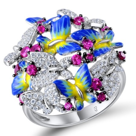 Sterling Silver Ring Created Ruby,Enamel,White Cubic Zirconia (R308559ENASL925)