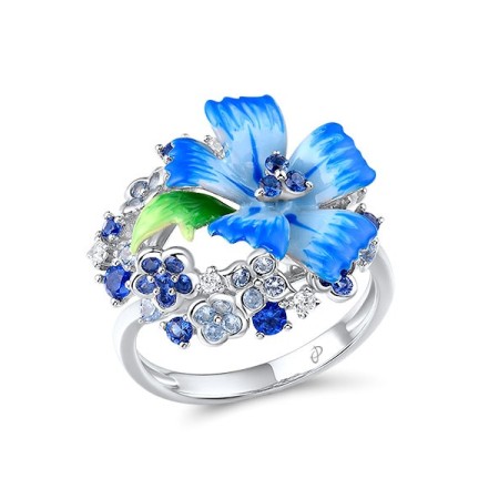 Sterling Silver Ring Blue Nano Cubic Zirconia,Blue Spinel,Enamel,White Cubic Zirconia (R308561ENA2SL925) - US 6