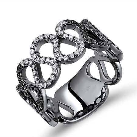 Sterling Silver w/ Black Plating Ring Black spinel,White Cubic Zirconia (R308567BSNZSB925)